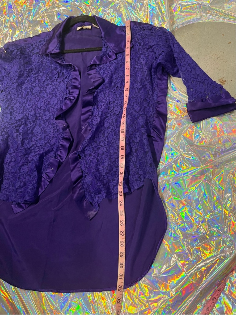 Vintage 1990s Victoria’s Secret Deep Purple Lace Satin Trim Sheer Robe Top - Picture 12 of 13